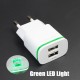 2 Ports LED Light USB Charger EU Plug 5V 2A Wall Adapter Mobile Phone Micro Data Charging for Phone  black