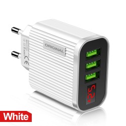 3 Usb Ports Mobile Phone Charger Digital Display 5V/3.1A Travel Fast Quick Charging Adapter White EU Plug