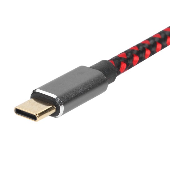 3 in 1 Type-C Audio Cable USB 3.1 Male to 3 3.5mm Female Splitter Cord AUX Microphone Earphone Jack Adapter red