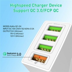 4 Port Fast Quick Charge QC 3.0 USB Hub Wall Charger Power Adapter  white_US plug
