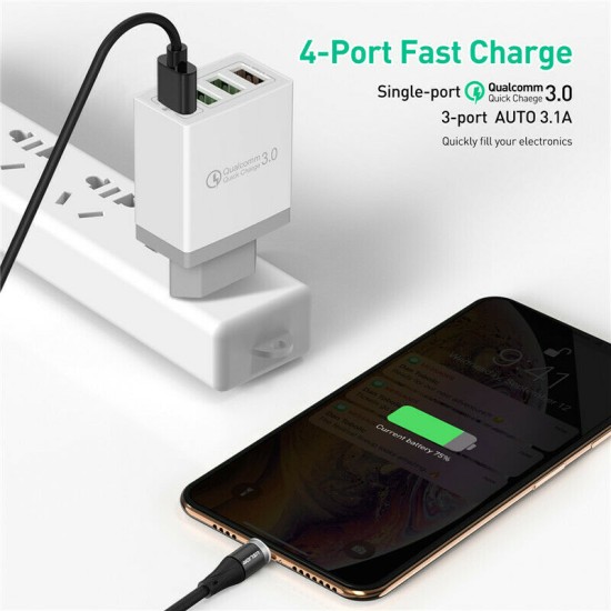 4 Port Fast Quick Charge QC 3.0 USB Hub Wall Charger Power Adapter  white_US plug