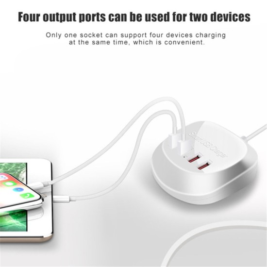 4 USB Ports Extension Socket Power Strip Adapter Charger Outdoor Travel Charging for Smartphone Tablet  EU Plug