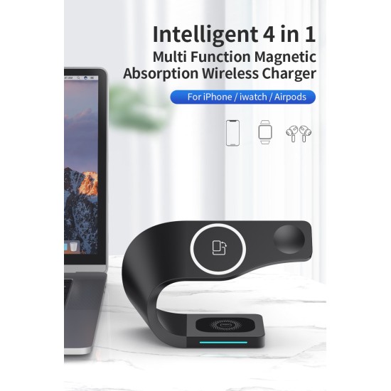 4-in-1 Magnetic Wireless  Charger Multi-functional Charger Stand For Iphone Iwatch Black