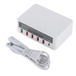 5 Port USB QC 3.0 Quick Charger LCD Voltage Current Display for iPhone iPad Samsung white_EU plug