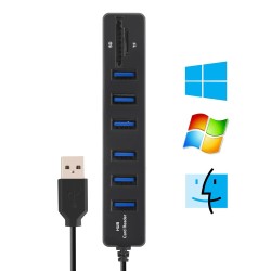 6-Port USB 2.0 Data Hub 2 In 1 SD/TF Multi USB Combo with 3ft Cable for Mac, PC, USB Flash Drives And Other Devices Black