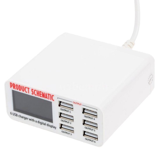 6 Ports USB Charger Travel Charger LCD Digital Display Smart Charging Station Multi-Port USB Charging Plug US plug