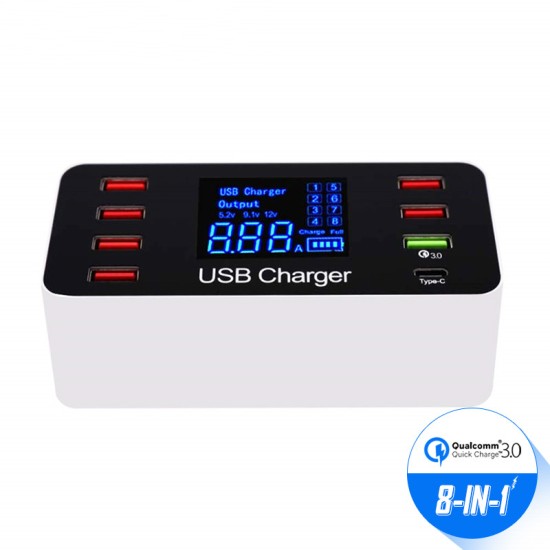 8 Port Multi Fast USB Charger Quick Charge 3.0 Multiple USB Phone Charging Station Universal USB HUB Charger QC 3.0 LED Display EU plug