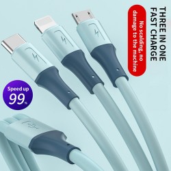 Durable No Cracking TPE 3-in-1 Fast Charging Data Cable Pure Copper Core Good Elasticity Compatible For Iphone Android Type-c blue_1 meter