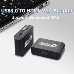 USB 3.0 to for HDMI + VGA HD Display Adapter Support for MAC Windows System black