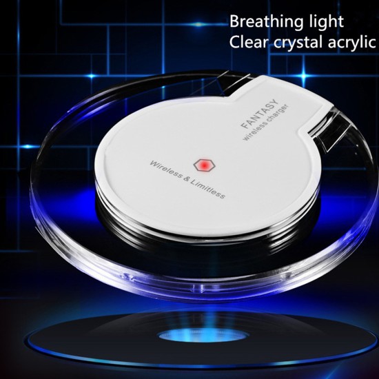 Wireless Charger Ultra-Thin Crystal Round Wireless Charging for Samsung Galaxy S9 Note Edge iPhone Xiaomi Huawei Mobile Phone Charger white