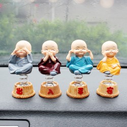 4Pcs/Set Spring Cute Cartoon Little Monk Doll Decoration Auto Dashboard Shaking Head Ornament