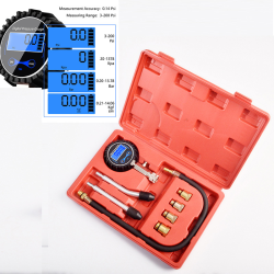 Digital Compression Tester Pressure Gauge Tester Kit Motor Auto Gas Engine Cylinder Motorcycle Pressure Gauge (With plastic tool box) red box