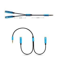 2 in 1 3.5mm Headphone Mic Audio Y Splitter Cable Male to Dual Female Converter Adapter blue