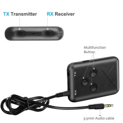 2 in 1 Bluetooth 4.2 Transmitter 3.5mm Audio Wireless Bluetooth Transmitter Receiver Adapter black