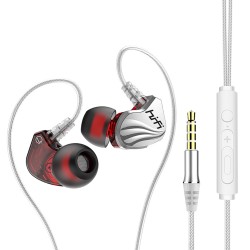 3.5mm Sports Earphones In-ear Wired Gaming Earbuds Stereo Music Headphone for Computer Phones Tablets Silver Red