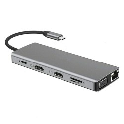 12 in 1 Type C to USB-C USB3.0 HDMI VGA PD Hub Adapter Docking Station for MacBook gray