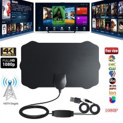 [US Direct] 200 Mile Range Antenna TV Digital HD Skywire 4K Antena Digital Indoor HDTV 1080P with Signal Amplifier black