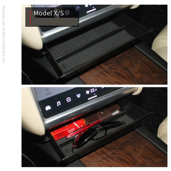 Car Style Center Console Storage Box Drawer Tray For Tesla Model S/ X Black