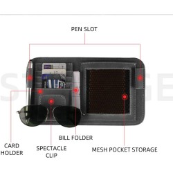 Car Sun Visor Organizer Bill Clip Multi-pocket Card Document Storage Pouch Glasses Holder Blue