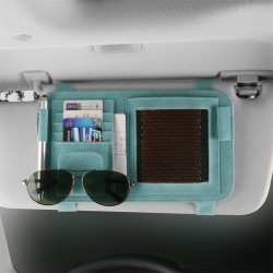Car Sun Visor Organizer Bill Clip Multi-pocket Card Document Storage Pouch Glasses Holder Blue
