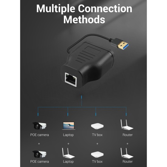 3-way Head Rj45 Ethernet Splitter 1 to 2 Network Extension Connector Distributor Black
