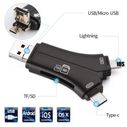 4-in-1 Universal Mobile Phone Card Reader High-Speed Transmission Smart Sd Tf Camera Otg Card Reader Black