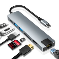 USB C Hub Adapter 7-in-1 USB C to USB 3.0 Hdmi Dock for Macbook Pro Gray