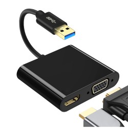 Usb3.0 to Hdmi Vga 2-in-1 Adapter Usb 3.0 5gbps 1080p Dual Output Converter for Windows 10/8/7/xp Black