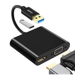Usb3.0 to Hdmi Vga Usb 3-in-1 Adapter 1080p Multi-display Converter for Monitor Computer Notebook Black