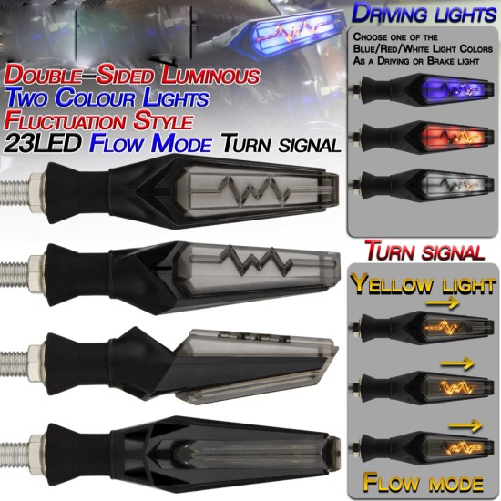1 Pair Motorcycle Accessories Ecg Wave Type Flow Mode Led Turn Signal Lights Yellow+red light