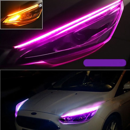 1 Pair Motorcycle Strip Light LED Daytime Running Light Sequential Flow Duotone Red light + streamer yellow_30cm