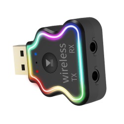 Usb Car Bluetooth 5.0 Receiver For Hands-free Calling Aux Wireless Audio Adapter With Colorful Ambient Light Black