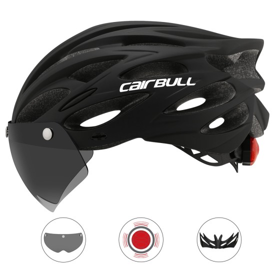 Cairbull Helmet Ultralight Off-road Mountain Bike Cycling Helmet with Removable Visor Taillight Black white_M / L (54-61CM)