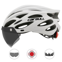Cairbull Helmet Ultralight Off-road Mountain Bike Cycling Helmet with Removable Visor Taillight Black red_M / L (54-61CM)