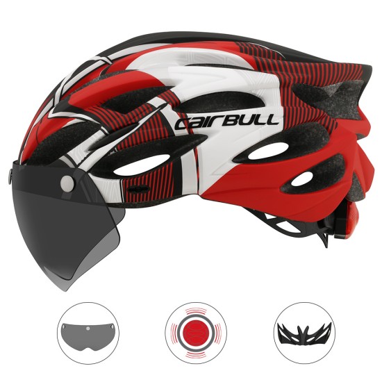 Cairbull Helmet Ultralight Off-road Mountain Bike Cycling Helmet with Removable Visor Taillight black_M / L (54-61CM)