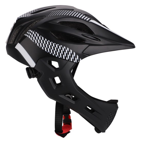 Children Bike Riding 16-Hole Breathable Helmet Detachable Full Face Chin Protection Balance Bicycle Safety Helmet with Rear Light Black White_One size