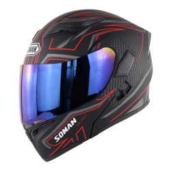 Cool Unisex Double Lens Flip-up Motorcycle Helmet Off-road Safety Helmet Line red with blue lens_M