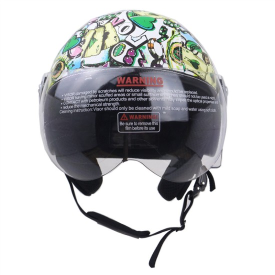 DOT Certification Helmet Leather Cover Scooter Vintage Helmet Green graffiti XL