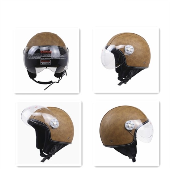 DOT Certification Helmet Leather Cover Scooter Vintage Helmet Vintage brown L