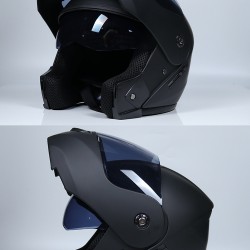 Unisex Flip Up Racing Helmet Modular Dual Lens Motorcycle Helmet Matte black with transparent_XL