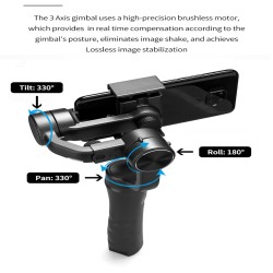 3-axis Gimbal Handheld Stabilizer Cellphone Action Camera Holder Anti Shake Video Record Mobile Phone Sports Camera Stabilizer F6 black