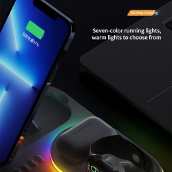4 In 1 Alarm Clock Wireless  Charger For Airpods Pro Iwatch Rgb Led Fast Charging Station For Iphone White