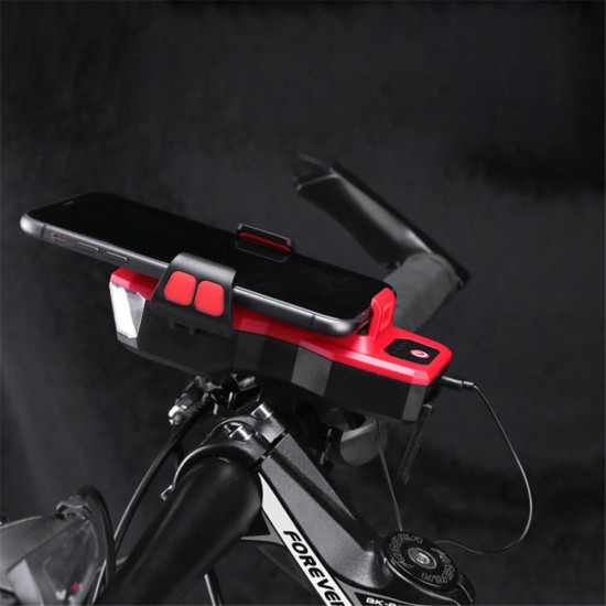 4 in 1 Bicycle Strong Light Headlight Set With Horn Mobile Phone Holder For Bike MTB Light 909 black_2400ma