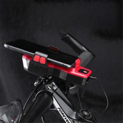 4 in 1 Bicycle Strong Light Headlight Set With Horn Mobile Phone Holder For Bike MTB Light 909 red_2400ma