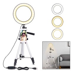 7.9-inch Led Fill Light Dimmable Ring Portable Ring Light with Tripod Silver
