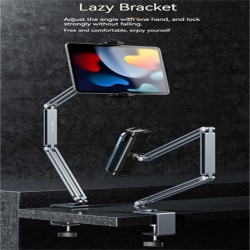 Adjustable Tablet Mobile Phone Stand Aluminum Alloy Desktop Mount Support Bedside Cantilever Bracket Grey