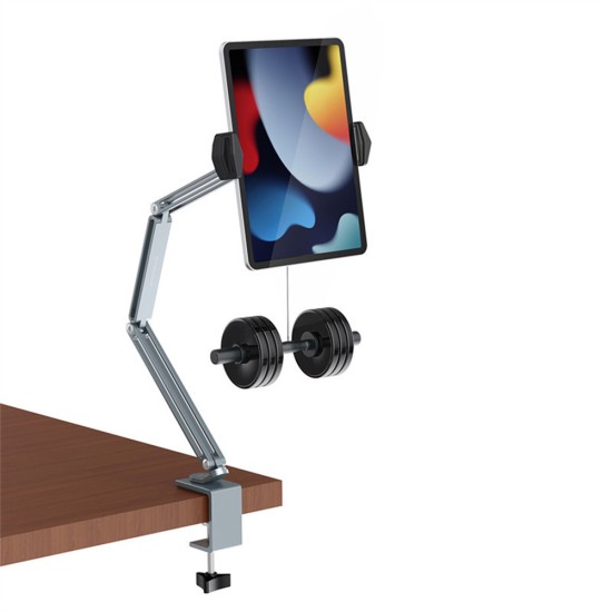 Adjustable Tablet Mobile Phone Stand Aluminum Alloy Desktop Mount Support Bedside Cantilever Bracket Grey