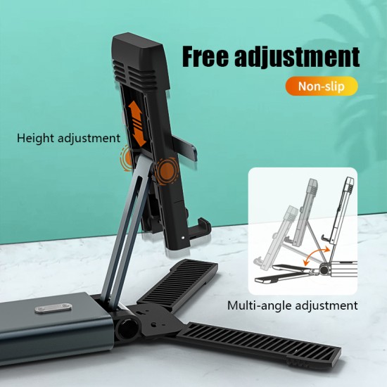 Cell Phone Stand Angle Height Adjustable Mobile Phone Stand for Desk Fully Foldable Cell Phone Holder Tablet Stand black