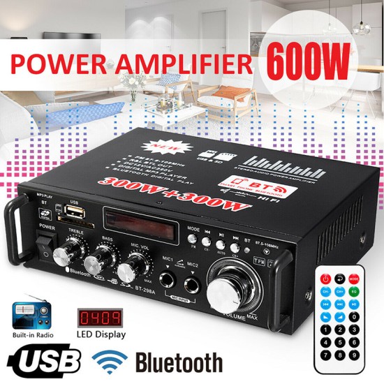 600W LCD Amplifier HIFI Audio Stereo Bluetooth FM 2CH AMP Car Home USB SD MP3 Player As shown