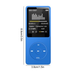 Bluetooth MP3 Music Player Lossless Portable Fm Radio External Ultra-thin Student MP3 Recorder Royal Blue